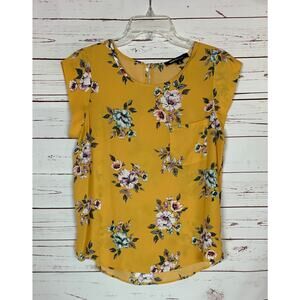Alice Blue Stitch Fix Women's XS Extra Small Short Sleeve Floral Cute Yellow Top